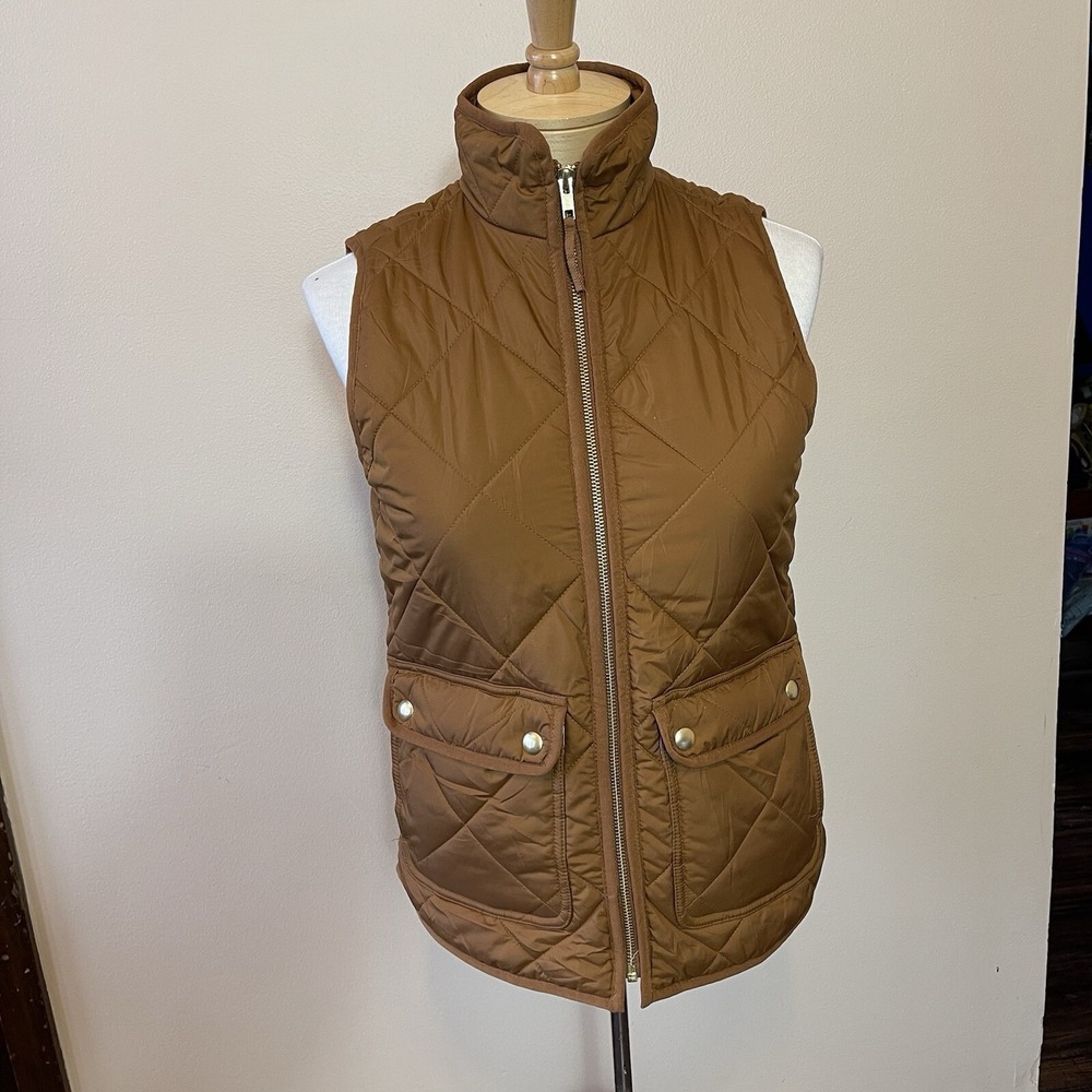 J Crew Vest Puffer Quilted Brown Pink Women's Jacket Down Zip XXS Girls Pockets‎